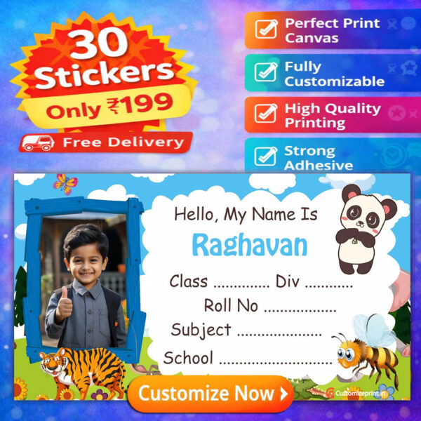 Personalized 30 pcs School Notebook Name Stickers D-16