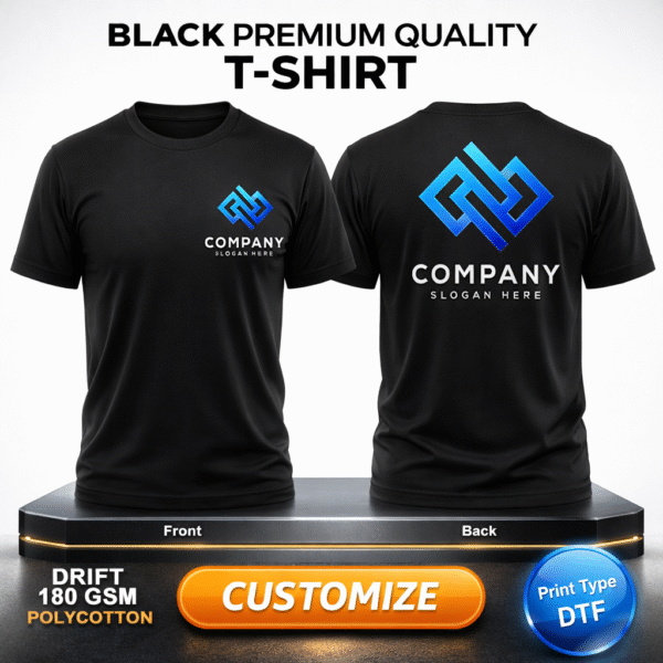 Customise Black Premium Quality Poly-cotton drifit Men's T-Shirt (Round Neck)