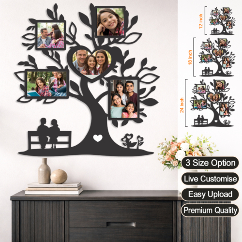 family tree photo frame, customized wall frame, wooden wall decor, family wall art, photo collage wall frame, anniversary gift, personalized gift india, wall decoration item